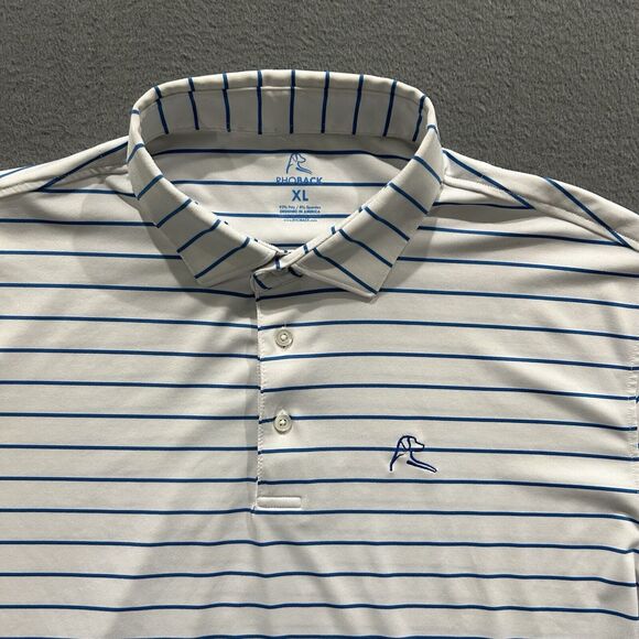 Rhoback Shirt Mens XL White Blue Striped Golf Polo Performance Stretch Preppy - Picture 3 of 11
